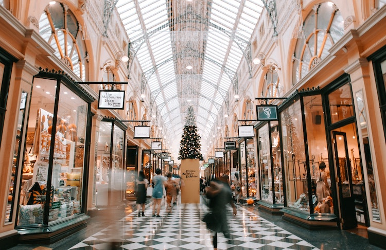 Covered shopping arcade with designer ships Australia