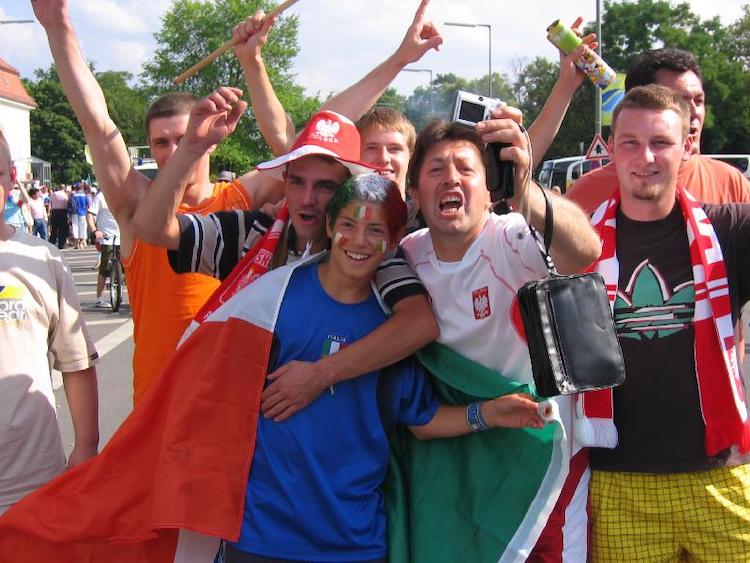 International football fans with flags