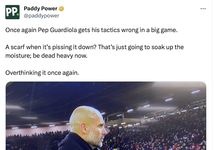 Paddy Power Tweet re Pep