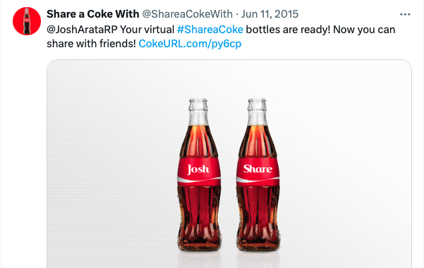 ersoanal cocca cola bottles on Twitter