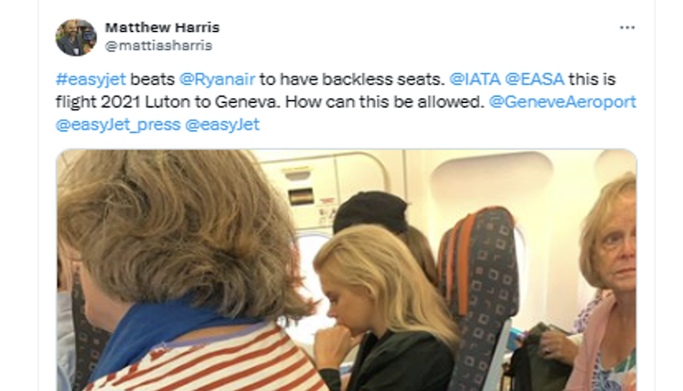 EasyJet backless seat tweet