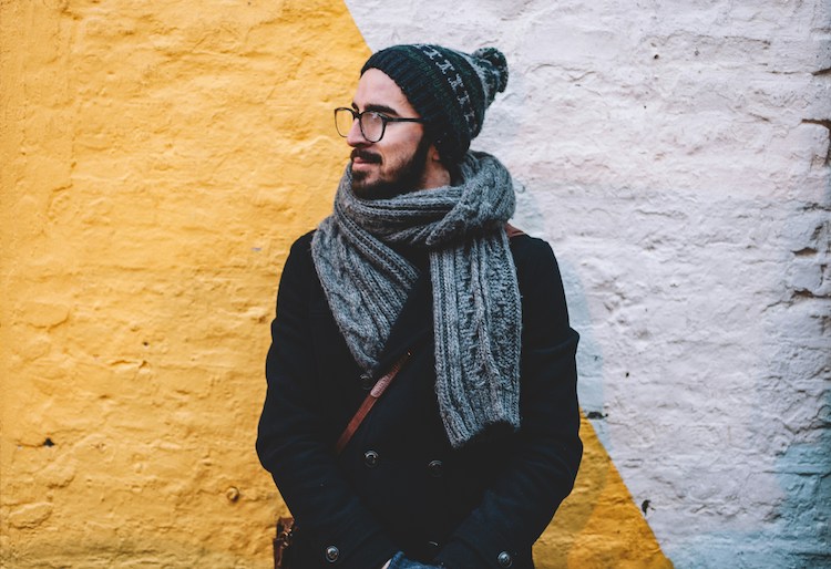 Man in scarf and hat